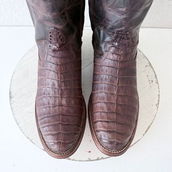 Rod Patrick Womens Cowboy Boots Sz 9B Brown Caiman Leather Riding Boot 17" Tall - Picture 7 of 12